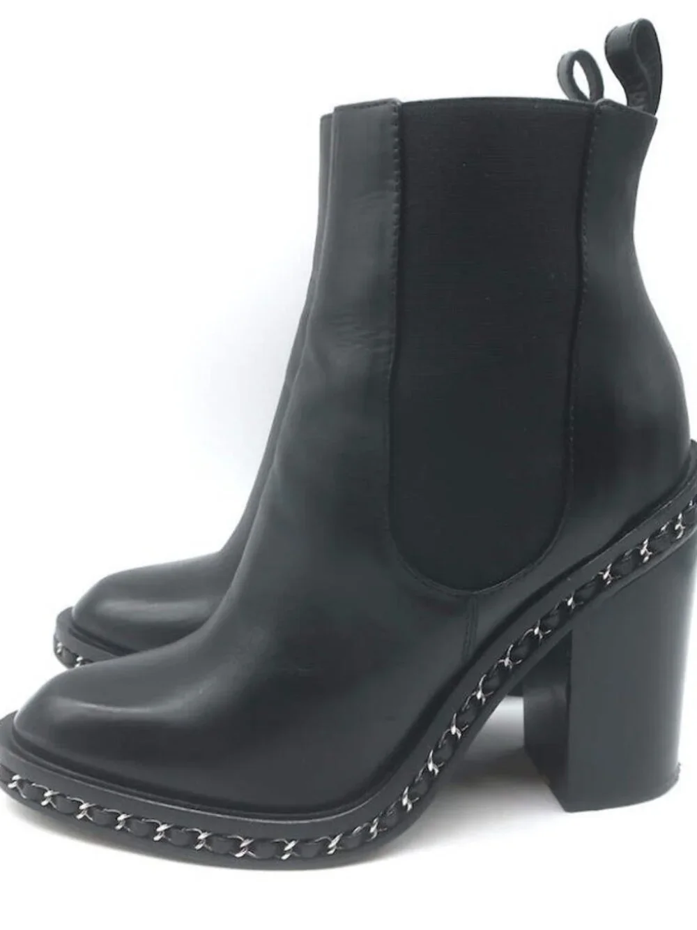 Chanel Chain-Trimmed High Heel Chelsea Boots Black Leather Size 39 - Picture 9 of 16